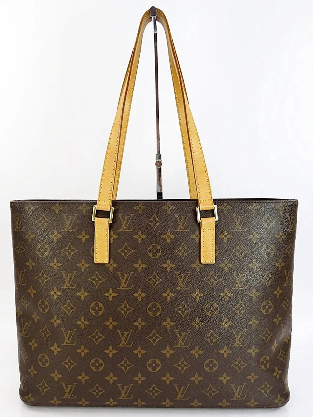 Louis Vuitton Brown Monogram Canvas Tote with Yellow Leather Straps